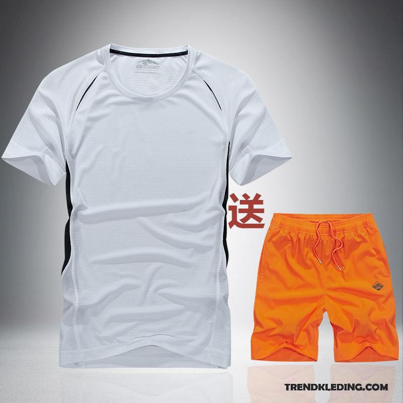 Sportkleding Heren Halve Mouw Trend Zomer Elastiek Casual Running Kleding Grijs