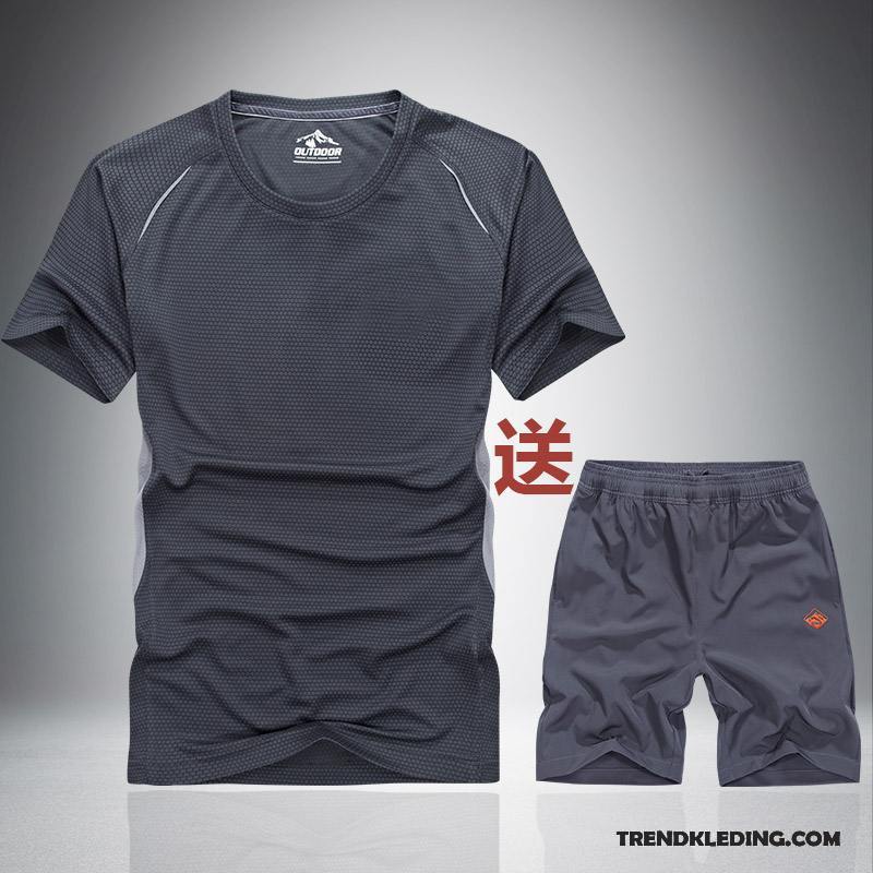 Sportkleding Heren Halve Mouw Trend Zomer Elastiek Casual Running Kleding Grijs