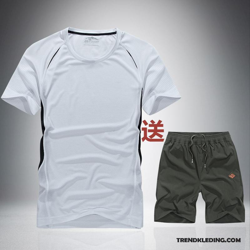 Sportkleding Heren Halve Mouw Trend Zomer Elastiek Casual Running Kleding Grijs