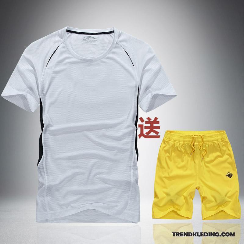 Sportkleding Heren Halve Mouw Trend Zomer Elastiek Casual Running Kleding Grijs