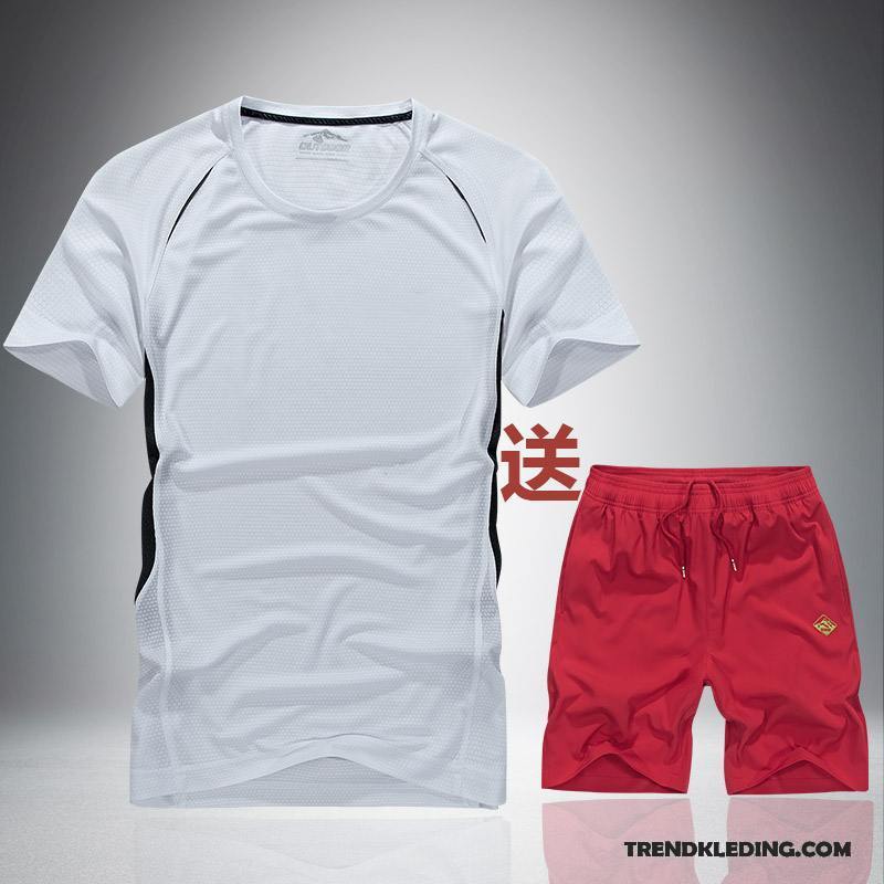 Sportkleding Heren Halve Mouw Trend Zomer Elastiek Casual Running Kleding Grijs