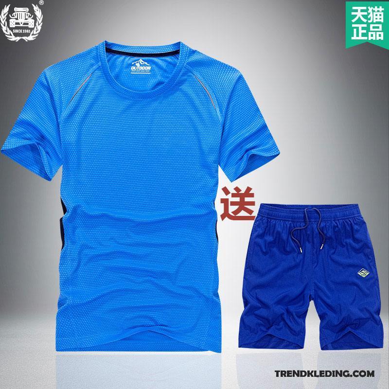 Sportkleding Heren Halve Mouw Trend Zomer Elastiek Casual Running Kleding Grijs