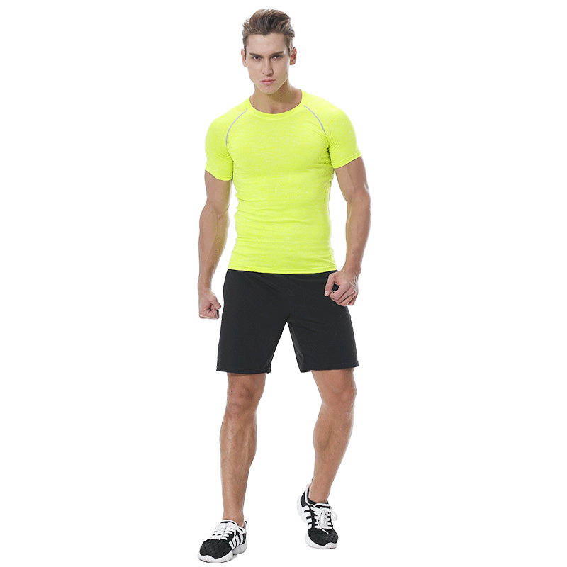 Sportkleding Heren Skinny Zomer Pak Korte Mouw Running Snel Droog Geel