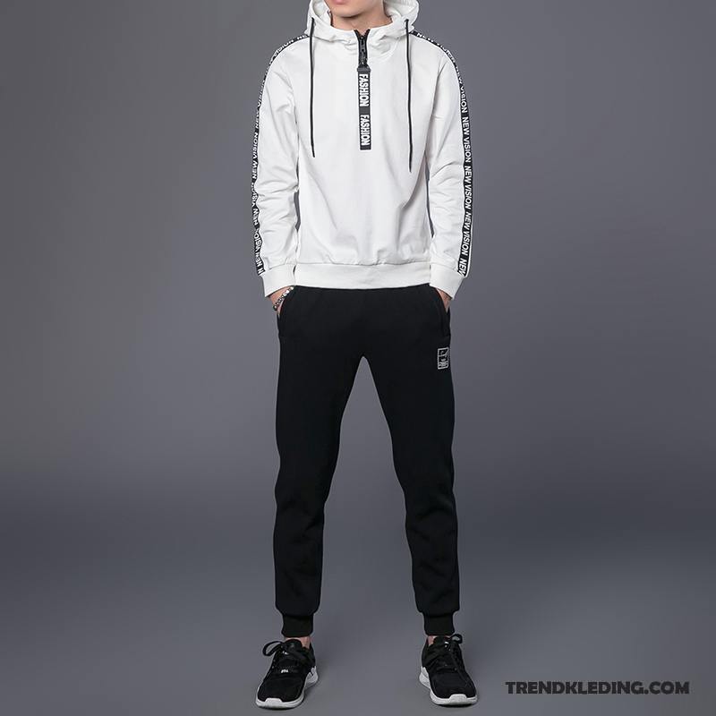 Sportkleding Heren Voorjaar Pak Hoodie Dunne Running Jeugd Wit