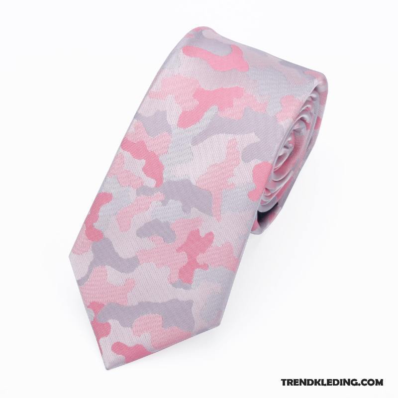 Stropdas Heren Smal Casual Mini Student Business Persoonlijkheid Camouflage Roze Rood