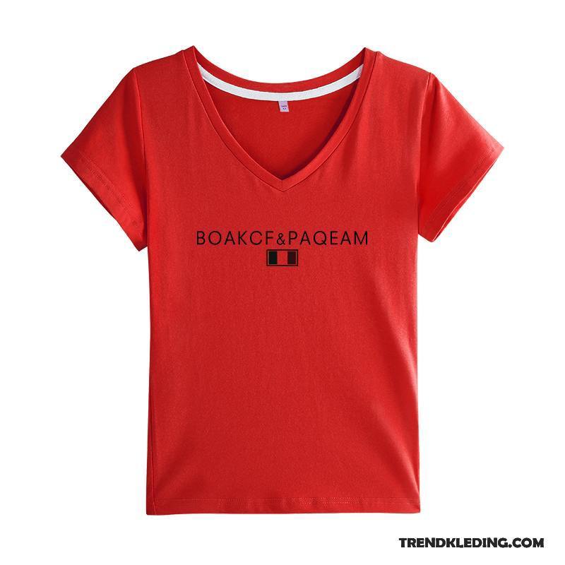 T-shirt Dames Ronde Hals Zomer Bedrukken Katoen Letter Jasje Geel