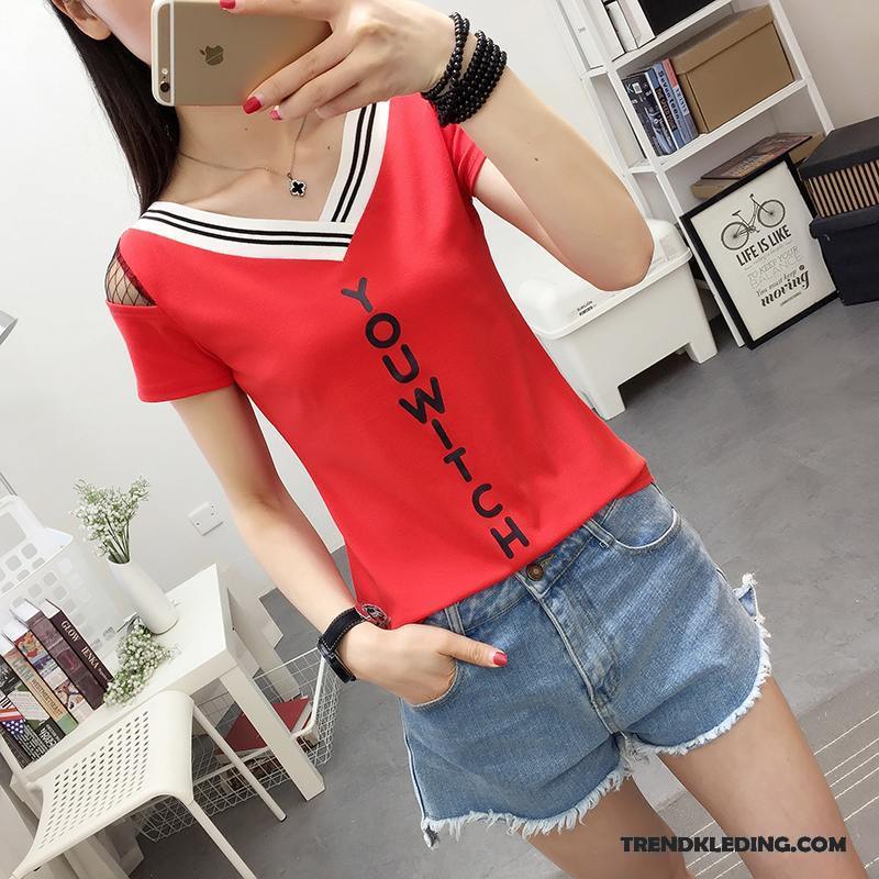 T-shirt Dames Trend Mode 2018 Strapless Jasje Zomer Rood