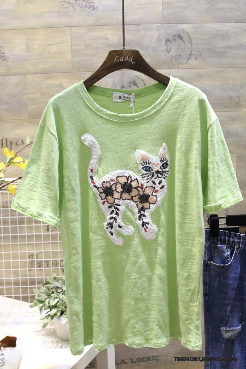 T-shirt Dames Voorjaar Nieuw Casual Pailletten Mini 2018 Groen