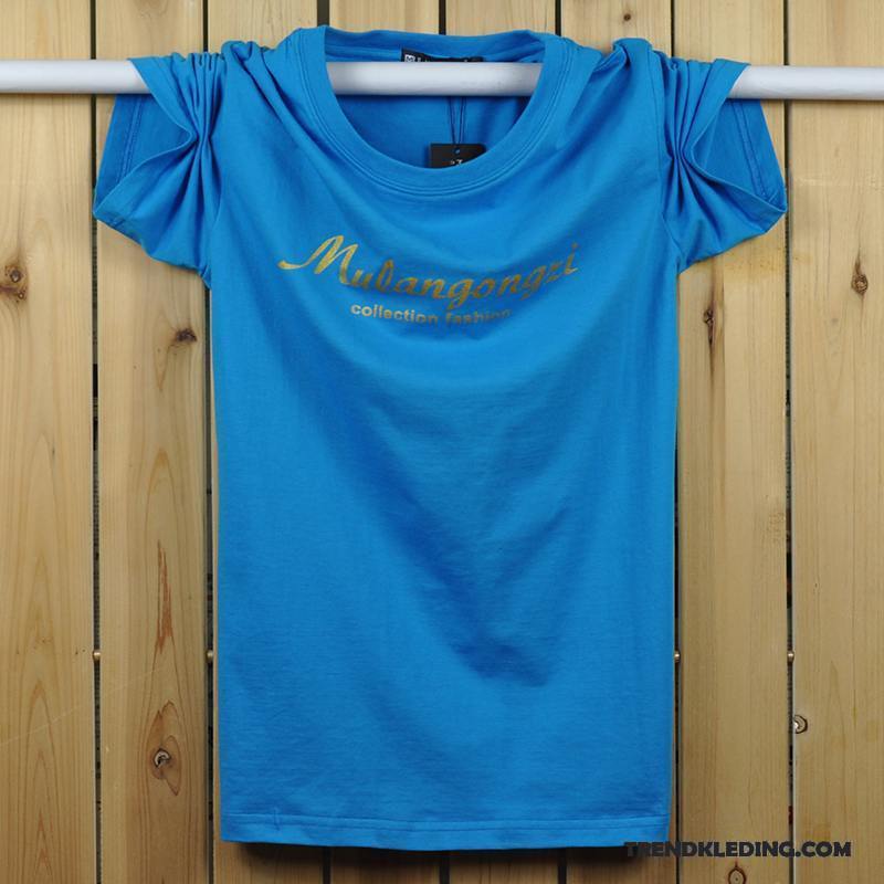 T-shirt Heren Dunne Running Katoen Losse Ronde Hals Halve Mouw Donkerblauw