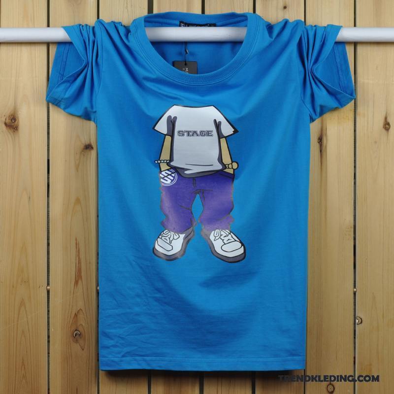 T-shirt Heren Dunne Running Katoen Losse Ronde Hals Halve Mouw Donkerblauw