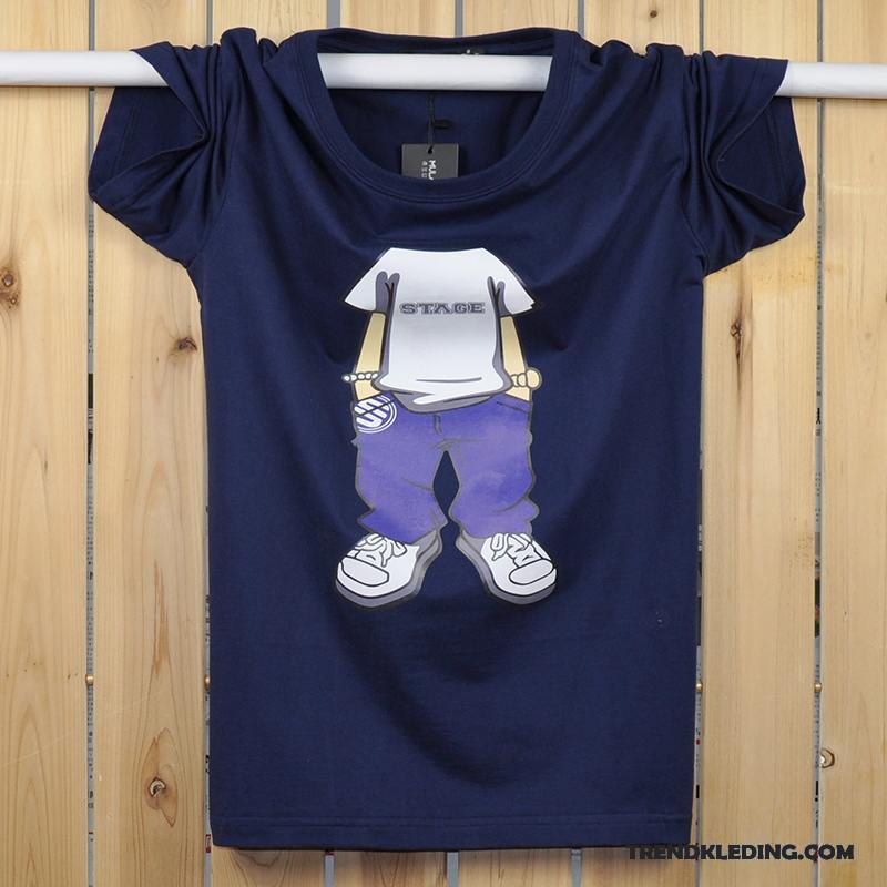 T-shirt Heren Dunne Running Katoen Losse Ronde Hals Halve Mouw Donkerblauw