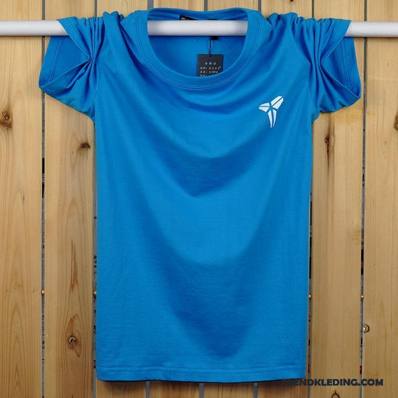 T-shirt Heren Dunne Running Katoen Losse Ronde Hals Halve Mouw Donkerblauw