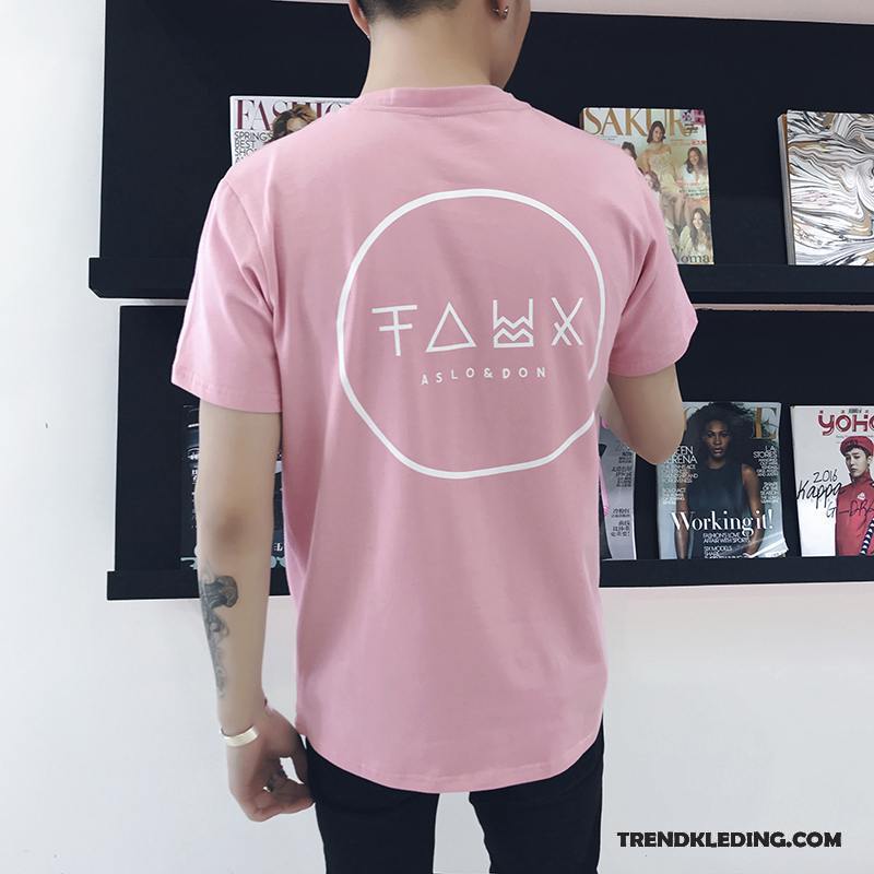 T-shirt Heren Halve Mouw Onderhemd T-shirts Slim Fit Korte Mouw Trend Roze