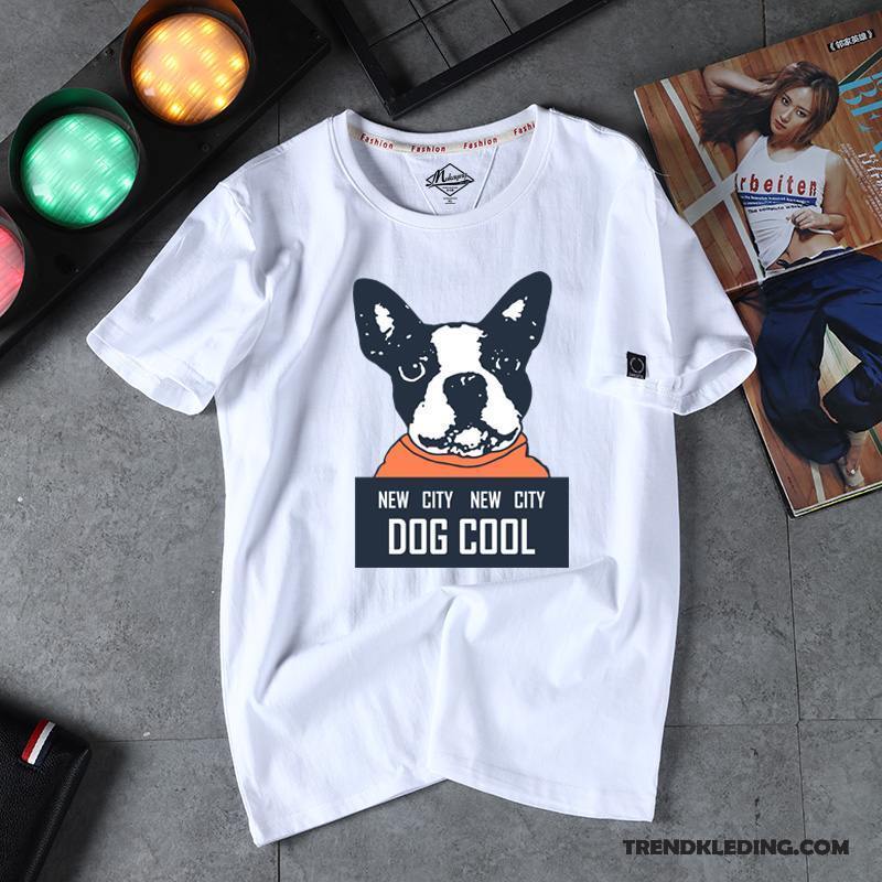 T-shirt Heren Halve Mouw Trendy Merk Patroon Losse T-shirts Katoen Wit