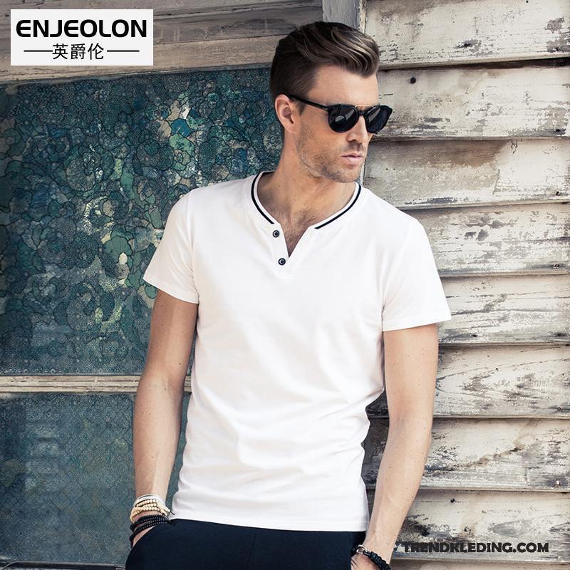 T-shirt Heren Jasje Trendy Merk Streep Eenvoudige Zomer Slim Fit Grijs