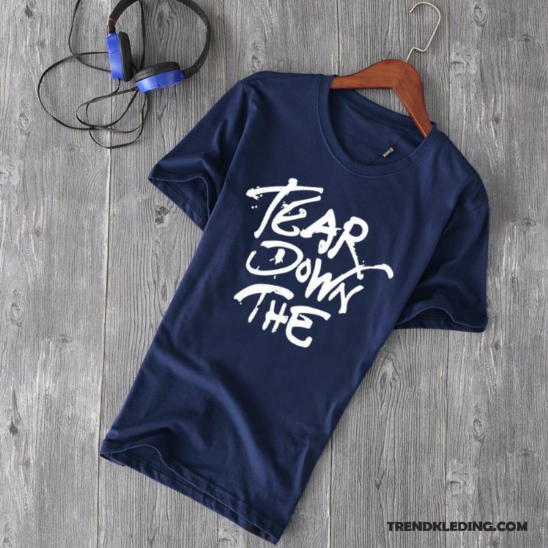 T-shirt Heren Katoen 2018 Zomer Losse Halve Mouw Korte Mouw Wit