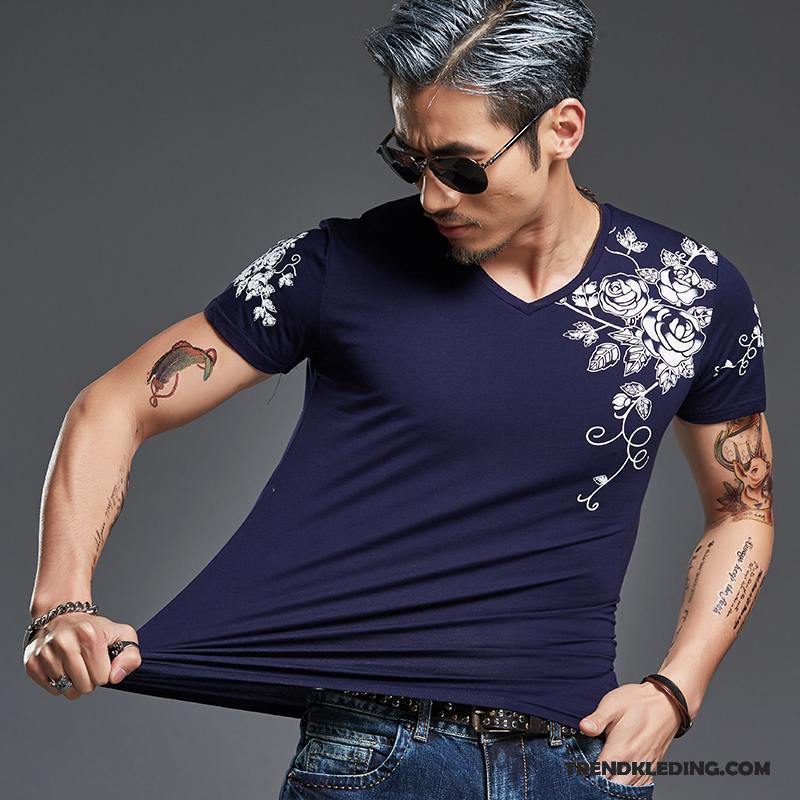 T-shirt Heren Katoen Korte Mouw Zomer Chinese Stijl Slim Fit Grote Maten Zwart