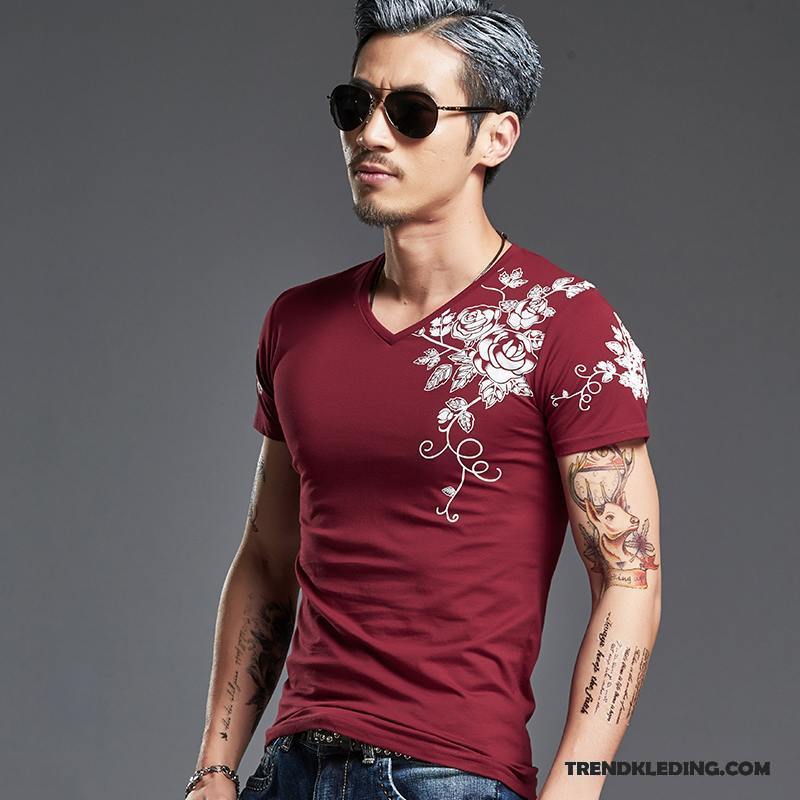 T-shirt Heren Katoen Korte Mouw Zomer Chinese Stijl Slim Fit Grote Maten Zwart