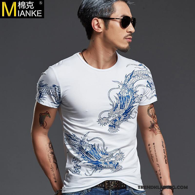 T-shirt Heren Katoen Korte Mouw Zomer Chinese Stijl Slim Fit Grote Maten Zwart