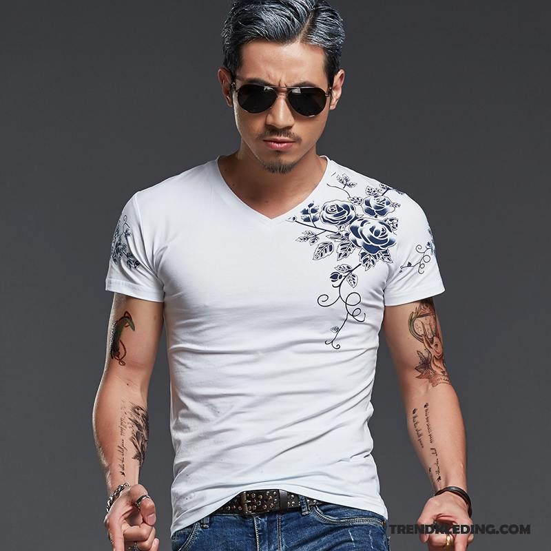 T-shirt Heren Katoen Korte Mouw Zomer Chinese Stijl Slim Fit Grote Maten Zwart