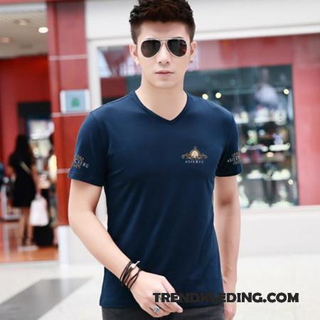 T-shirt Heren Korte Mouw Nieuw Zomer Bedrukken Slim Fit Trend Zwart