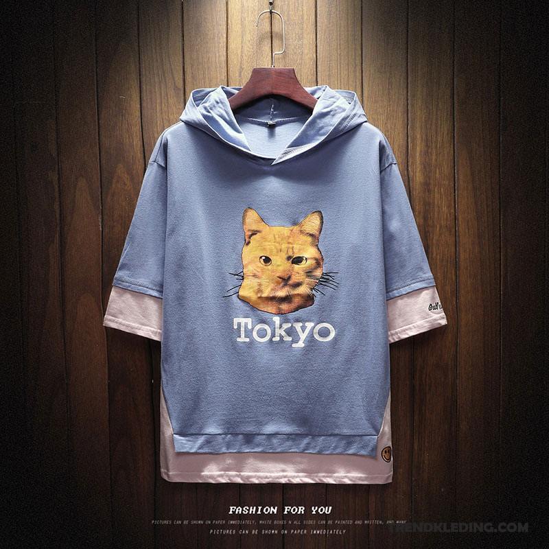 T-shirt Heren Mouw Mannelijk Korte Mouw Persoonlijk Hoodie Trend Zwart