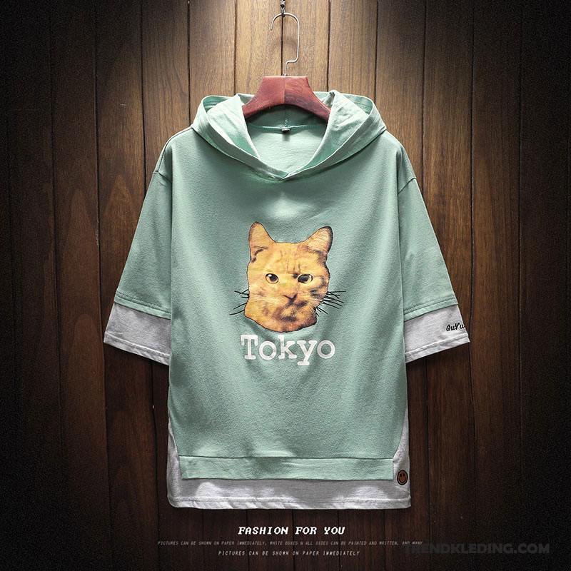 T-shirt Heren Mouw Mannelijk Korte Mouw Persoonlijk Hoodie Trend Zwart