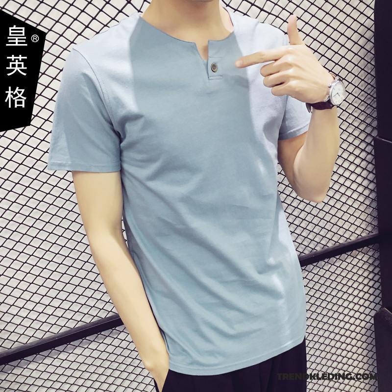 T-shirt Heren Onderhemd Jasje Halve Mouw Mannelijk Korte Mouw Trend Hemelsblauw
