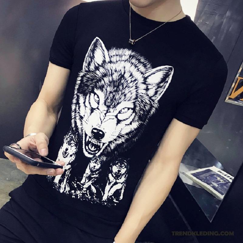 T-shirt Heren T-shirts Slim Fit Voorjaar 2018 Ronde Hals Trend Zwart