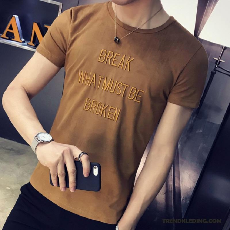 T-shirt Heren T-shirts Slim Fit Voorjaar 2018 Ronde Hals Trend Zwart