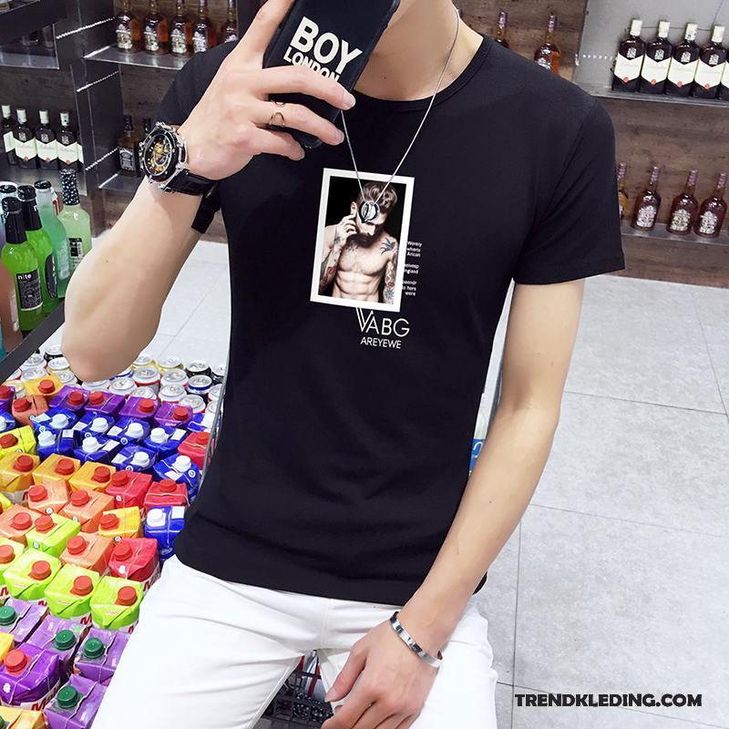 T-shirt Heren Trend Halve Mouw Onderhemd Casual Zomer T-shirts Wit Zwart
