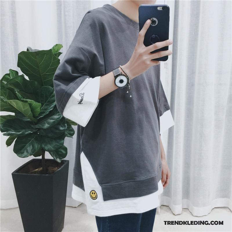 T-shirt Heren Trend Halve Mouw Zomer Losse Hoodie Korte Mouw Grijs