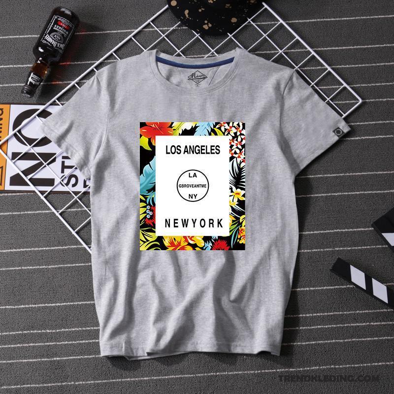 T-shirt Heren Trend T-shirts Student Halve Mouw Ronde Hals Losse Zwart