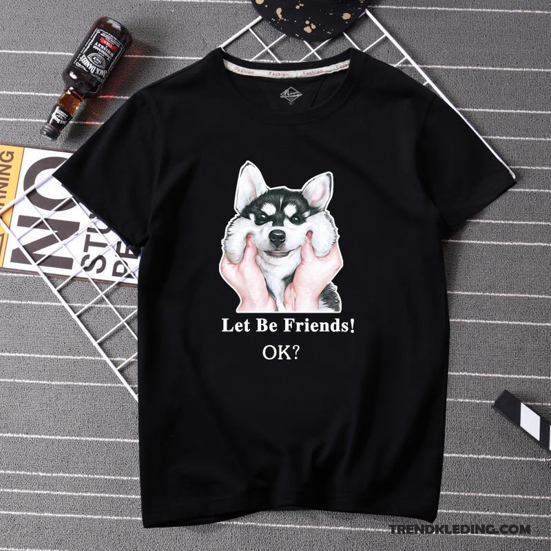 T-shirt Heren Zomer Student T-shirts Korte Mouw Halve Mouw Losse Wit