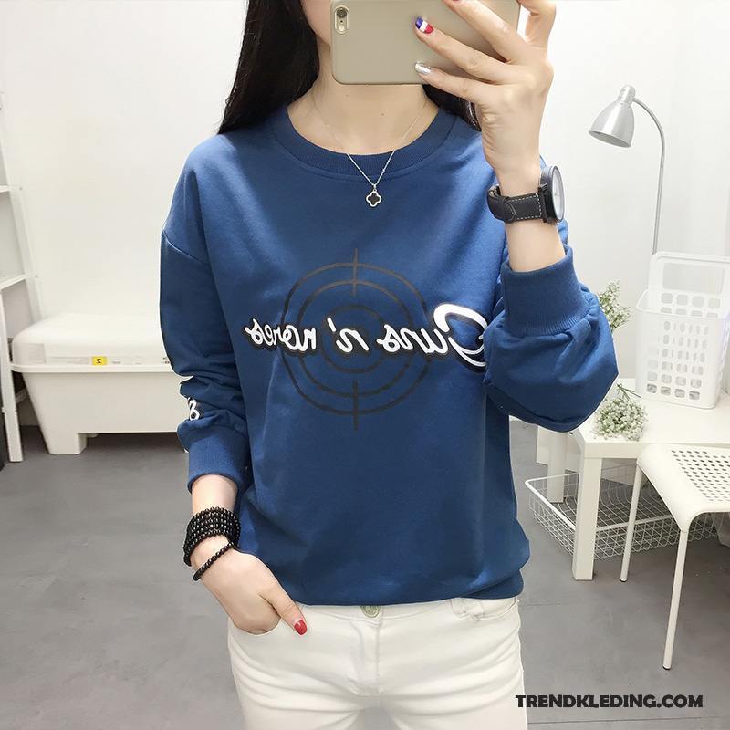 T-shirt Lange Mouw Dames 2018 Herfst Winter Losse Nieuw Voorjaar Blauw