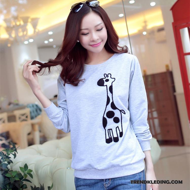 T-shirt Lange Mouw Dames 2018 Losse Herfst Lange Mouwen Nieuw Trend Roze Rood