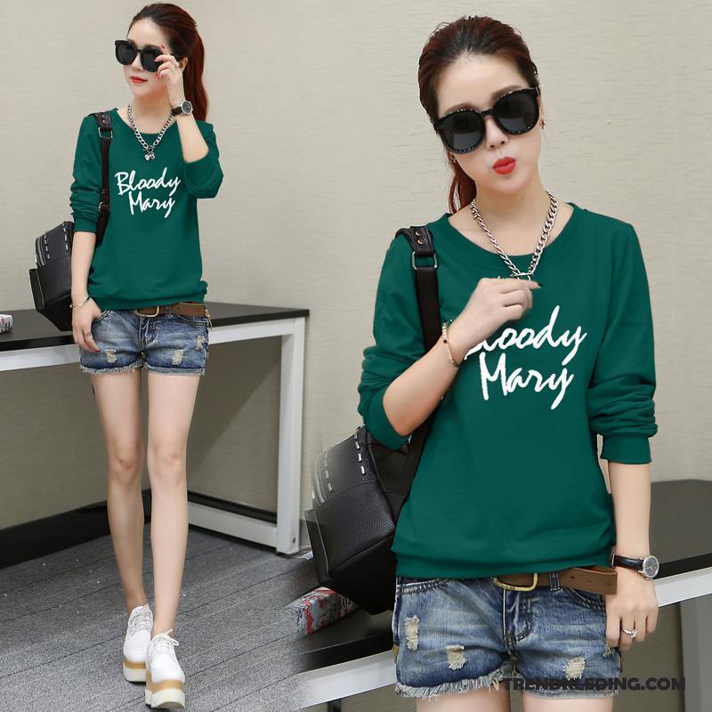T-shirt Lange Mouw Dames Student Grote Maten Hoodie Meisje Herfst Onderhemd Wit