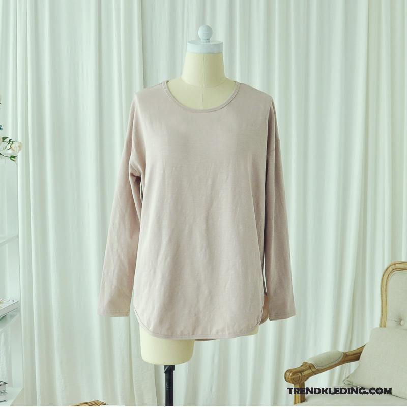 T-shirt Lange Mouw Dames Voorjaar Grote Maten Herfst T-shirts Trend Katoen Wit Zwart