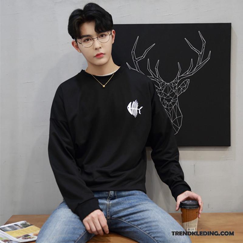 T-shirt Lange Mouw Heren Hoodie Trend Ronde Hals Jas 2018 Nieuw Wit
