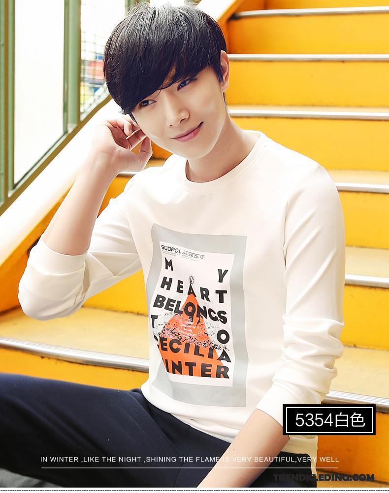 T-shirt Lange Mouw Heren Jasje Ronde Hals Trend 2018 Voorjaar Hoodie Wit
