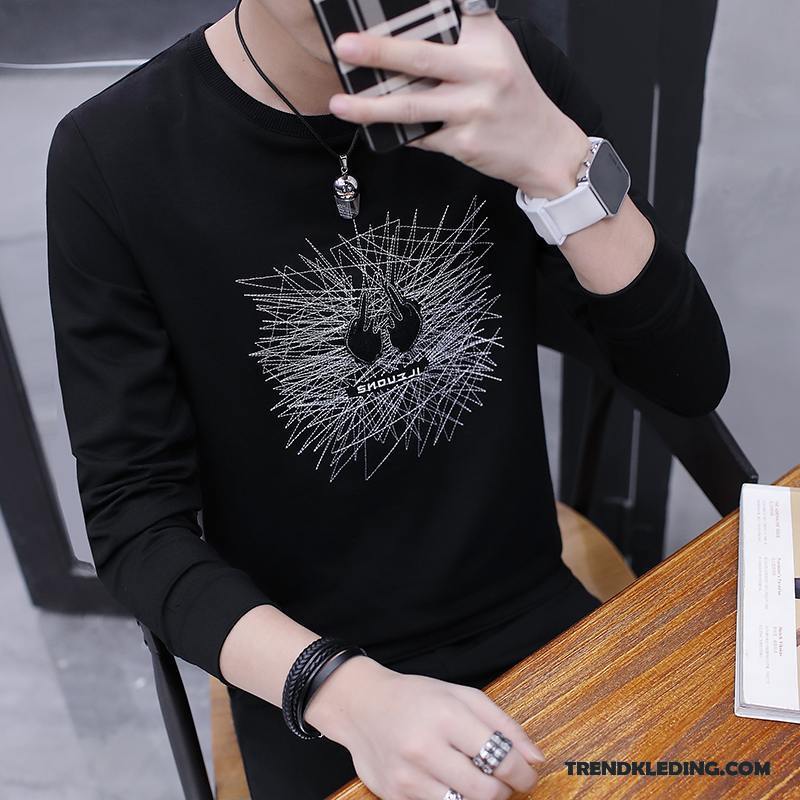 T-shirt Lange Mouw Heren Plus Kasjmier Warme Winter Hoodie Trend Ronde Hals Zwart