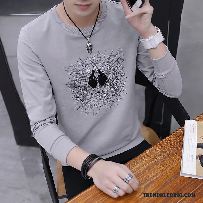 T-shirt Lange Mouw Heren Plus Kasjmier Warme Winter Hoodie Trend Ronde Hals Zwart