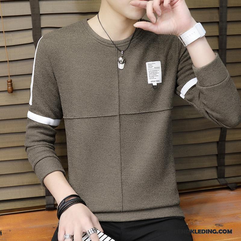 T-shirt Lange Mouw Heren Trend Slim Fit Voorjaar Jeugd Nieuw Jas Rode Wijn