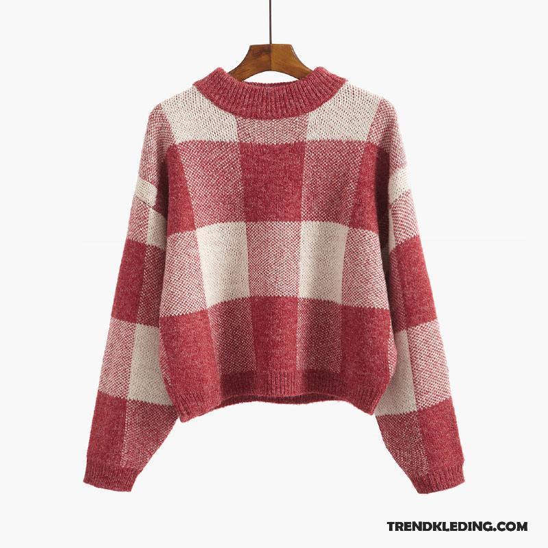 Trui Dames Dikke Geruit Losse Pullover Student Herfst Rood