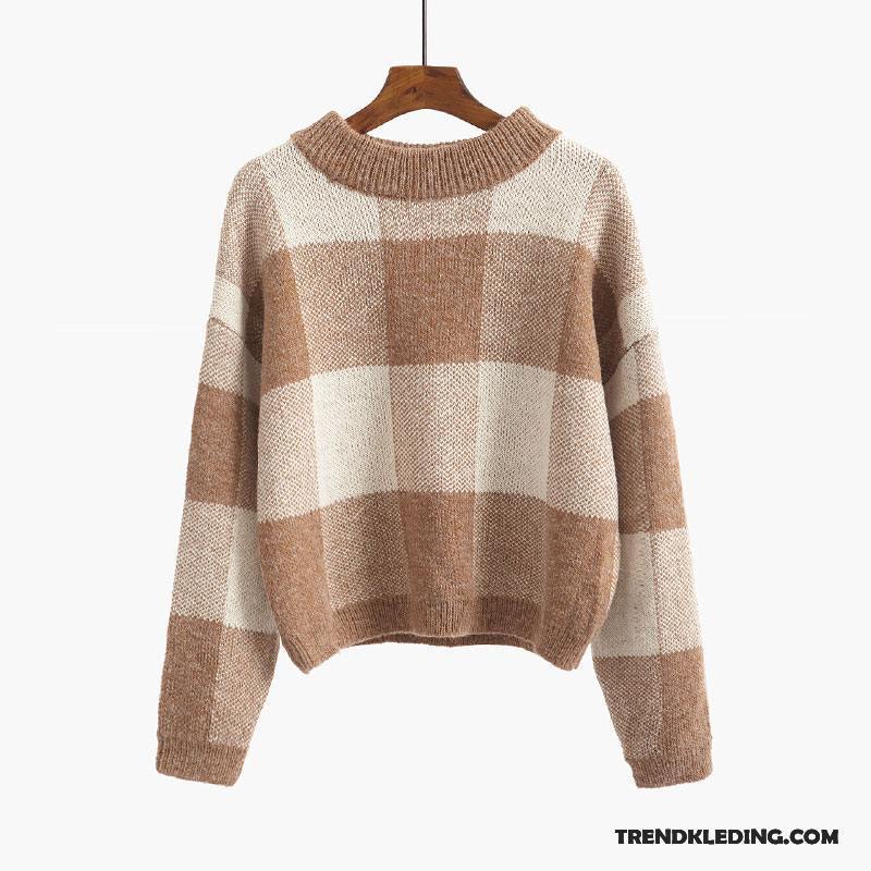 Trui Dames Dikke Geruit Losse Pullover Student Herfst Rood