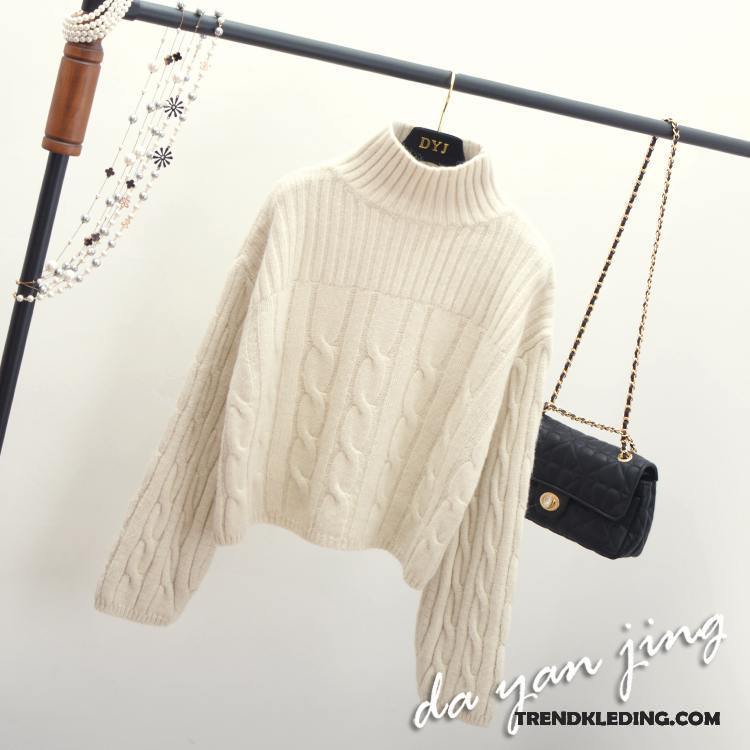 Trui Dames Gebreid Hemd Hoge Kraag Losse Pullover Herfst Winter Blauw Grijs