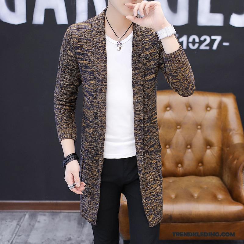 Trui Heren Mannelijk Jas Slim Fit Lang Herfst Cardigan Bruine