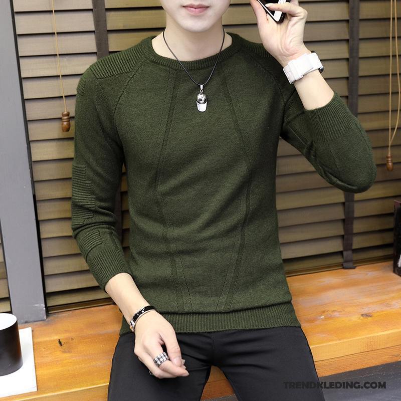 Trui Heren Slim Fit Trend Herfst Onderhemd Breien Ronde Hals Effen Kleur Groen