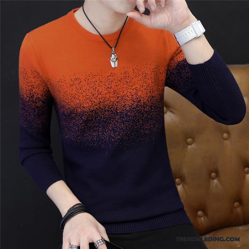 Trui Heren Winter Pullover Persoonlijk Ronde Hals Trend Herfst Oranje