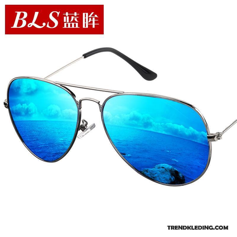 Zonnebril Heren Dames Reflecterende Gekleurde Polarisator Padden Trend Blauw Zilver